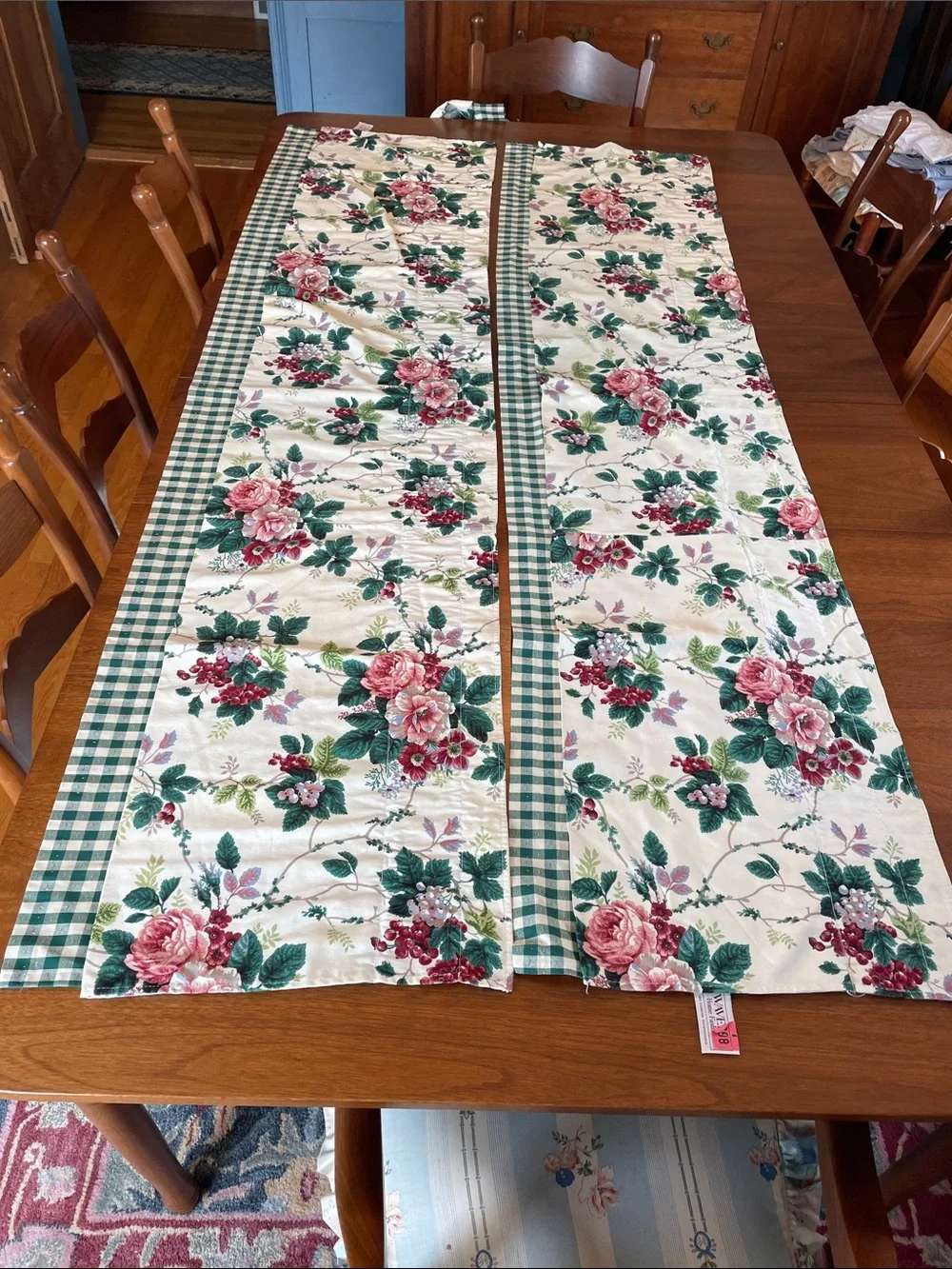 WAVERLY Vintage Pleasant Valley Floral Gingham Curtain Swag Valance Panels